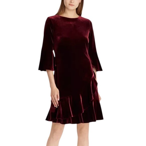 Lauren Ralph Lauren Velvet Dress Red Women's Plus Size 16 - Picture 1 of 9